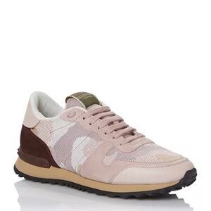 Valentino Garavani Rockrunner Camouflage/Pink Lace Up Sneaker Rockstud 37 1/2